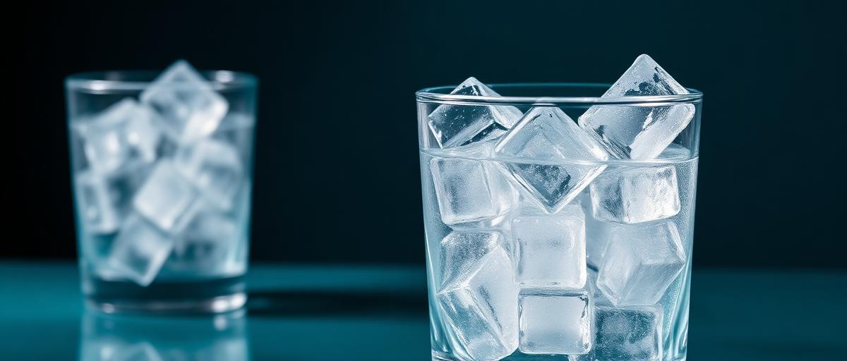 Eiswürfel und Crushed Ice in Cocktailgläsern
